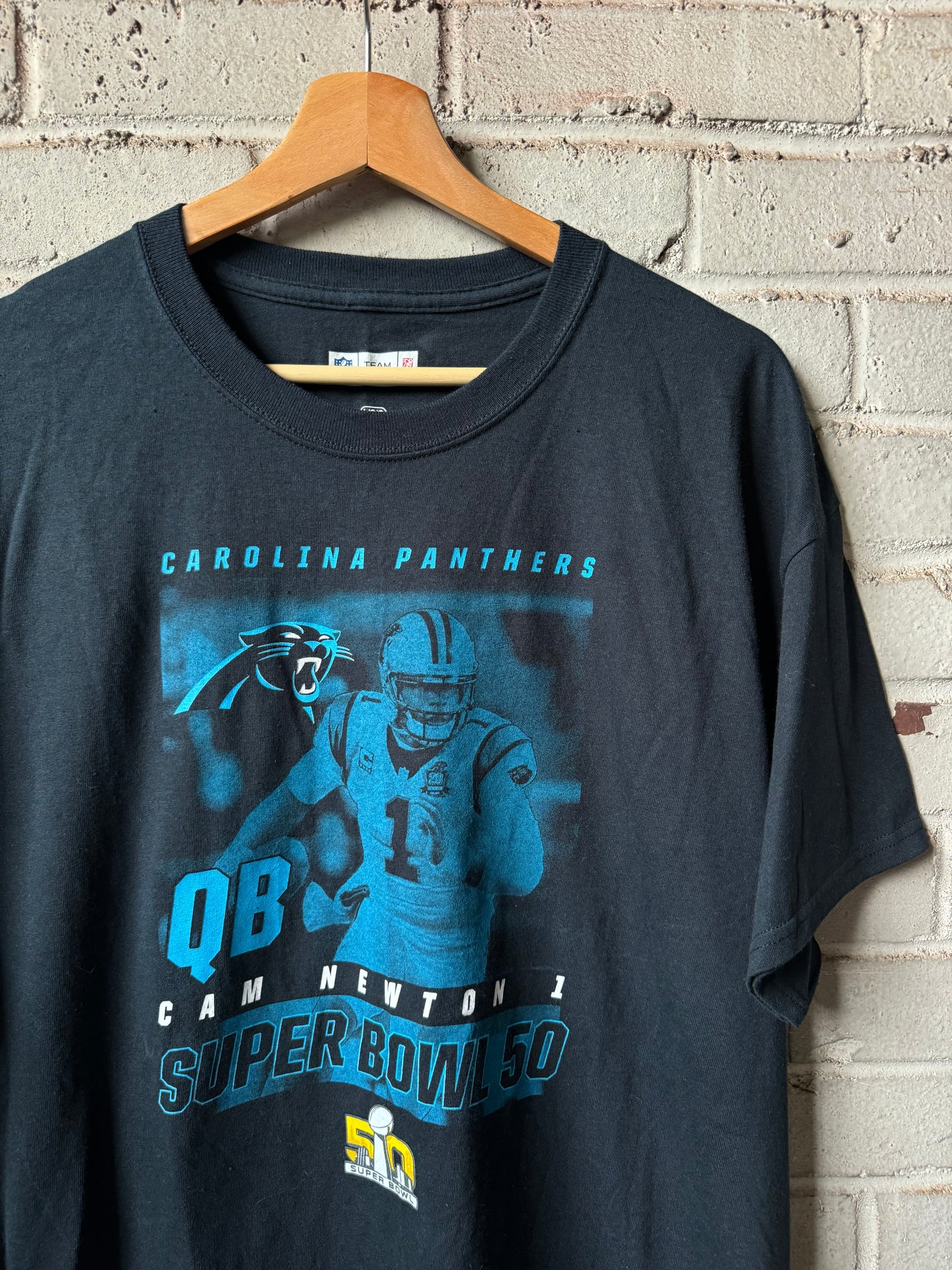 2015 Carolina Panthers Cam Newton Black Super Bowl 50 NFL Tee - Deadstock (Large)