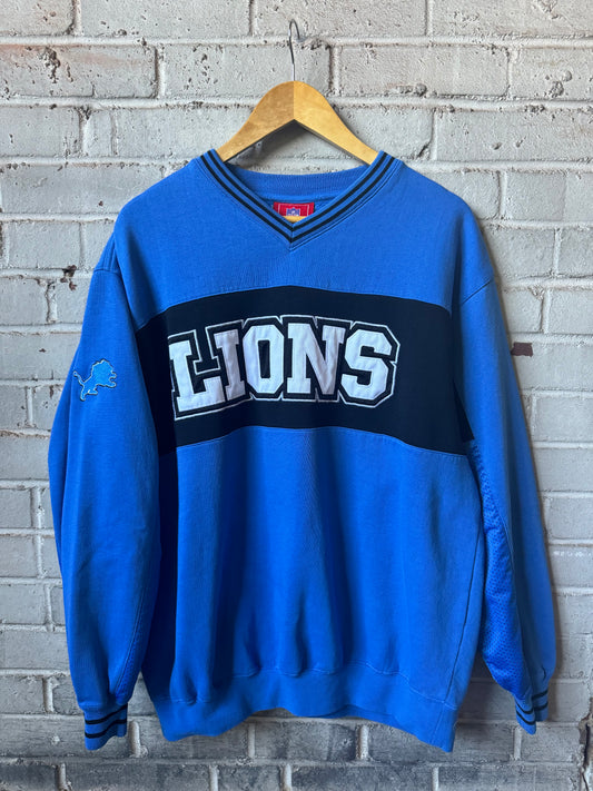 00’s Detroit Lions Vintage Heavyweight NFL Colorblocked NFL Crewneck (Large)