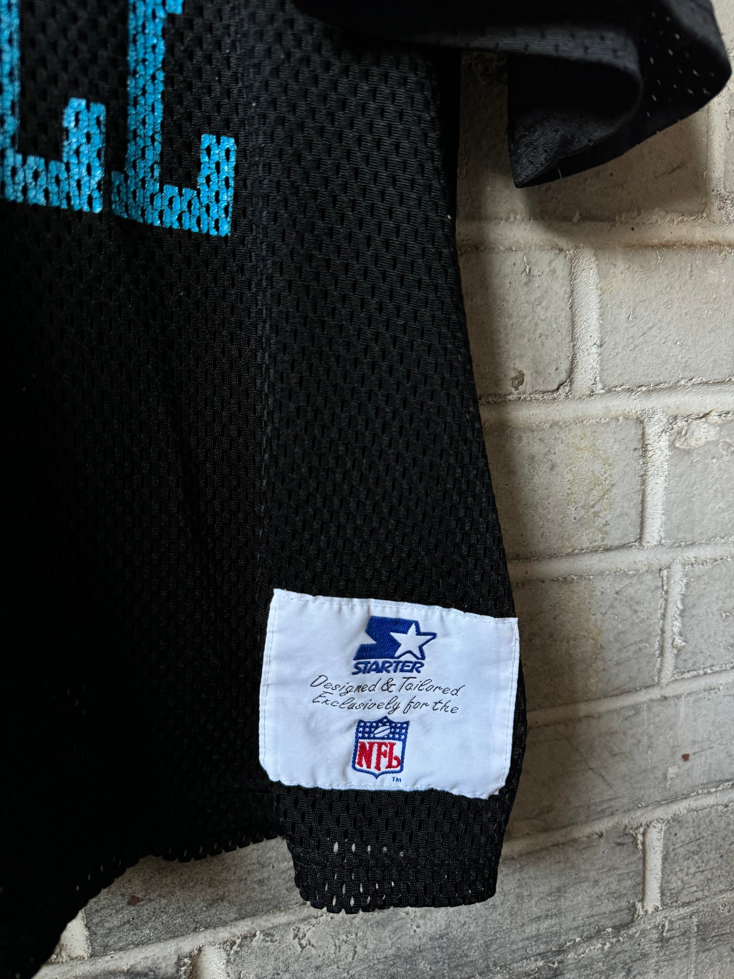 90’s Carolina Panthers Vintage Black Mesh Starter Cropped NFL Practice Jersey (52/XL)