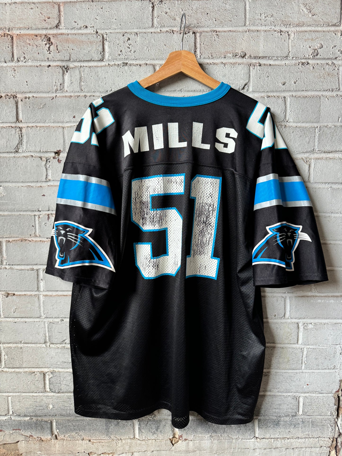 1995 Carolina Panthers Sam Mills Vintage Black Logo Athletic NFL Jersey (XL)