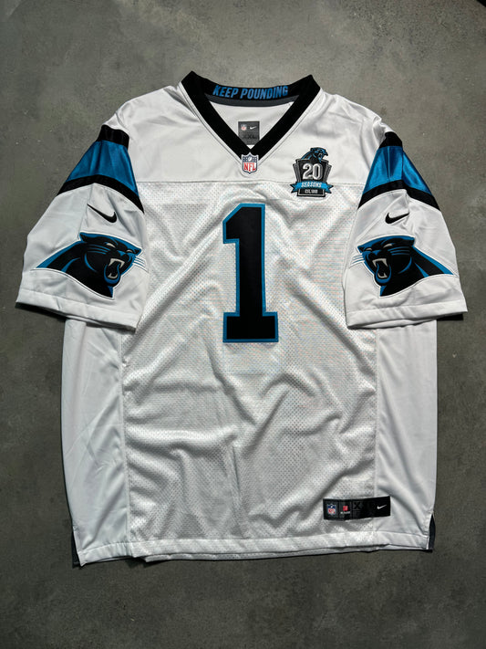 2014 Carolina Panthers Cam Newton White Nike 20th Season Anniversary Patch Vapor Limited Stitched NFL Jersey - Deadstock (XXL)