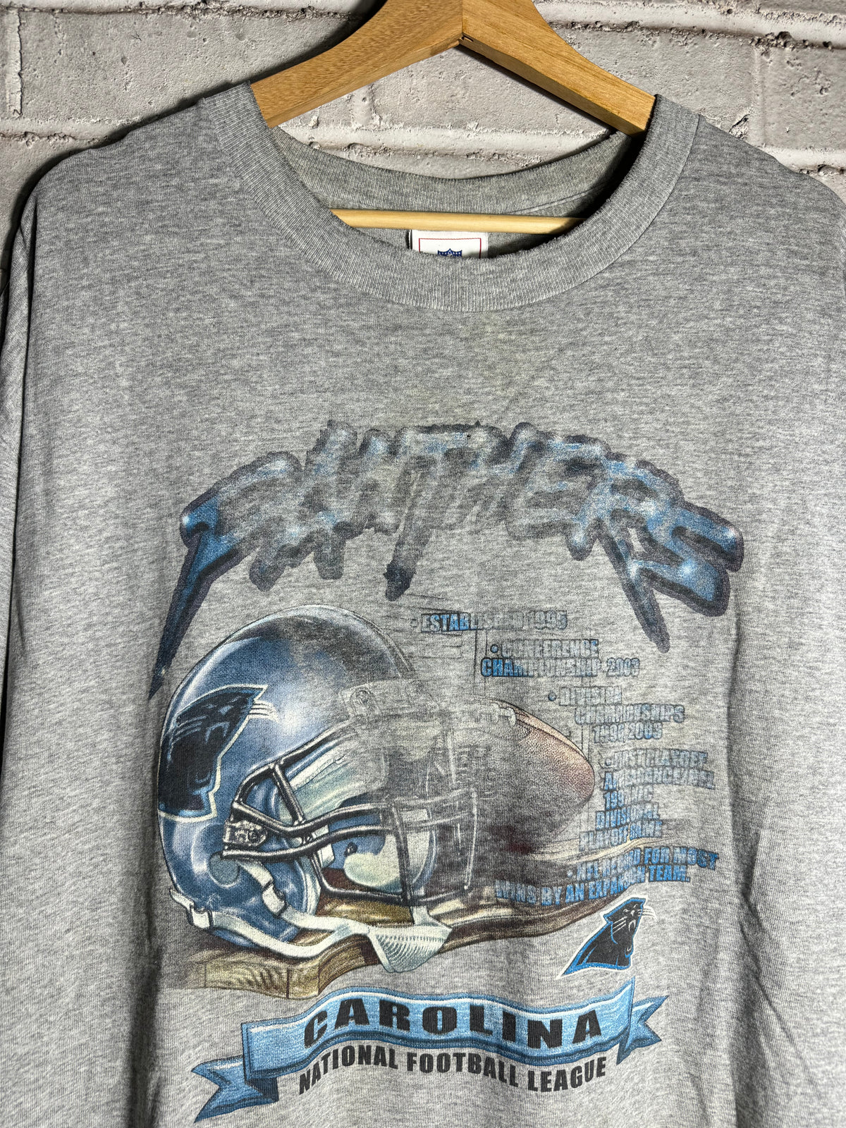 00’s Carolina Panthers Vintage Grey Distressed Franchise Accolades NFL Tee (XXL)