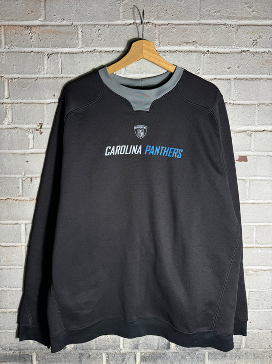 00’s Carolina Panthers Vintage Black Grey Reebok NFL Equipment Sideline Crewneck (Large)