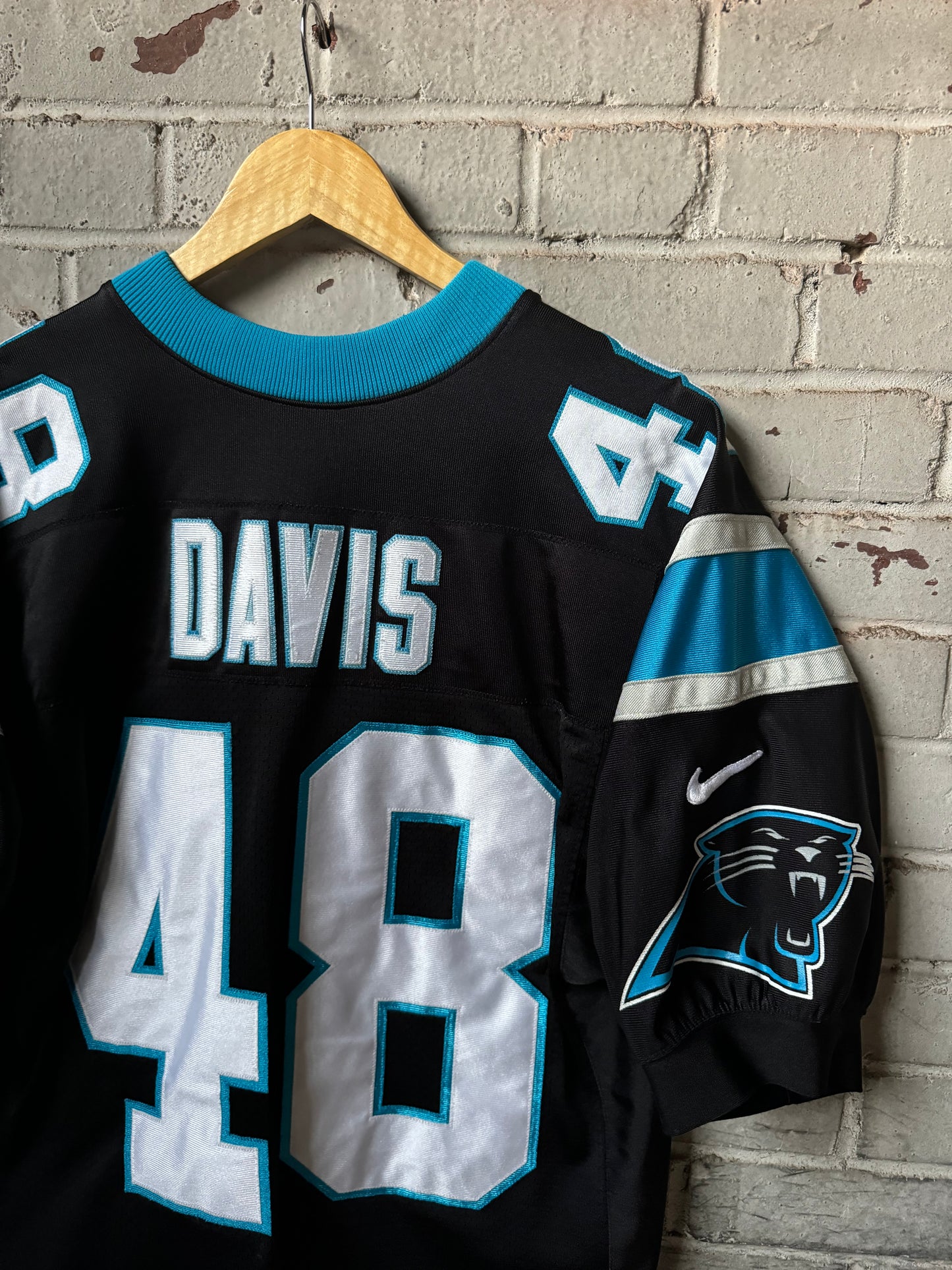 00’s Carolina Panthers Stephen Davis Vintage Black Nike On Field Authentic NFL Jersey (44/Large)
