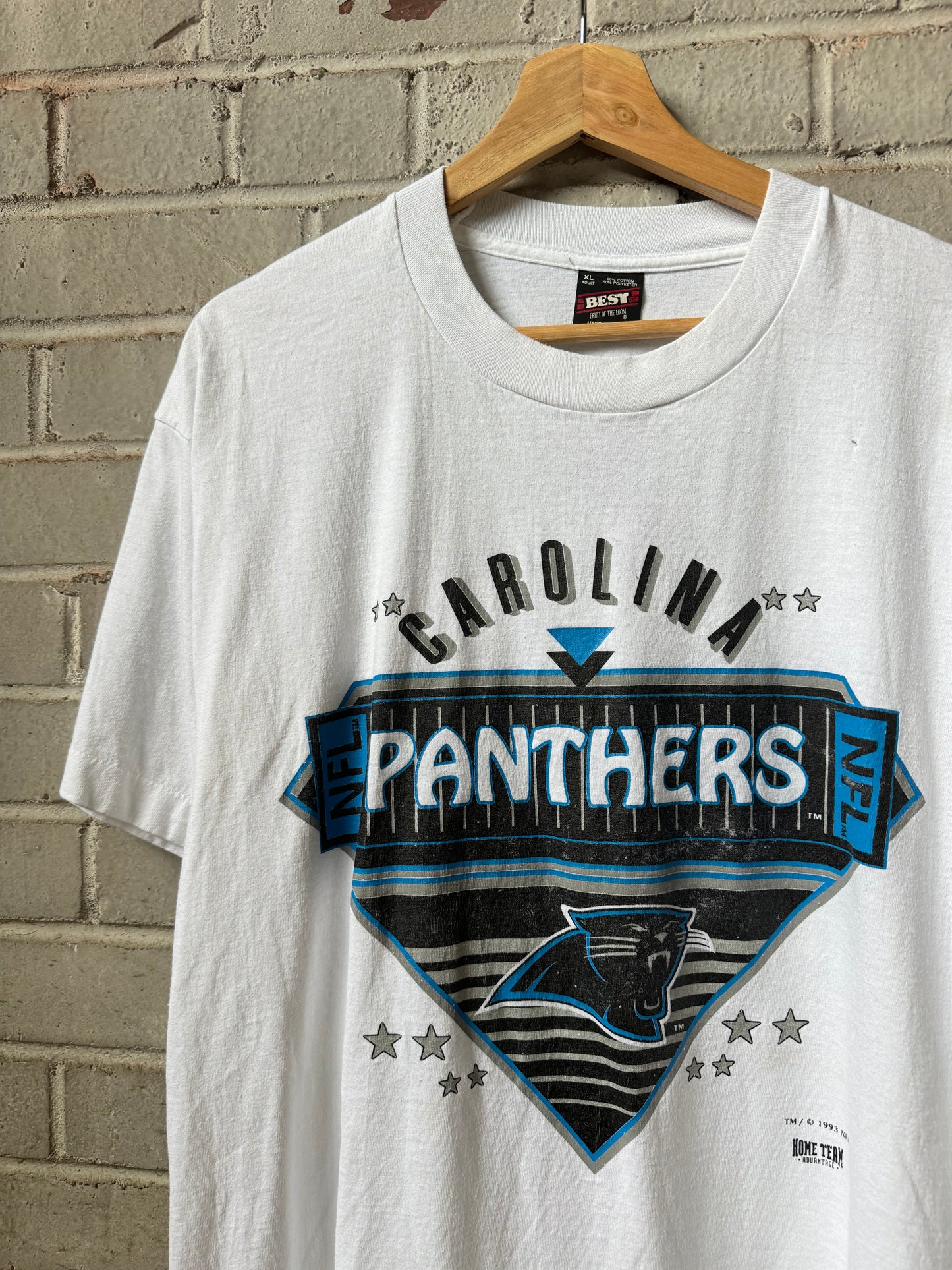 1993 Carolina Panthers Vintage White NFL Shield Tee (XL)