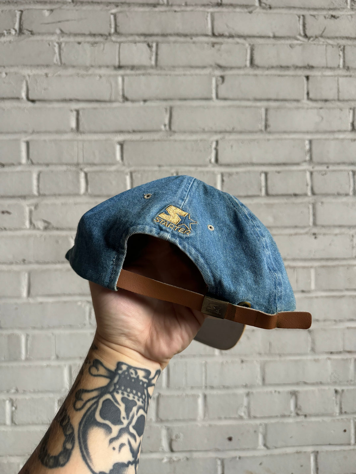 90’s Carolina Hurricanes Vintage Starter Denim Leather Strapback NHL Hat (OSFA)
