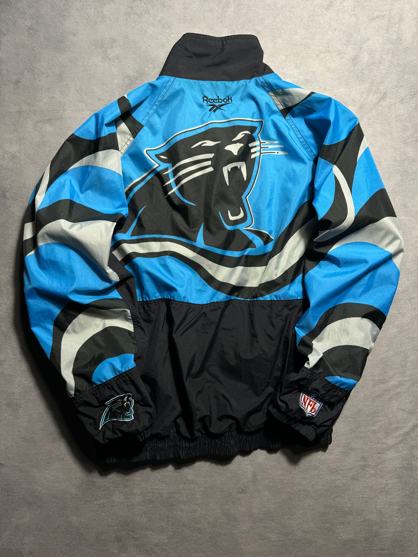 1995 Carolina Panthers Vintage Reebok Big Logo Multi Logo NFL Pro Line Sideline NFL Windbreaker Jacket (XL)