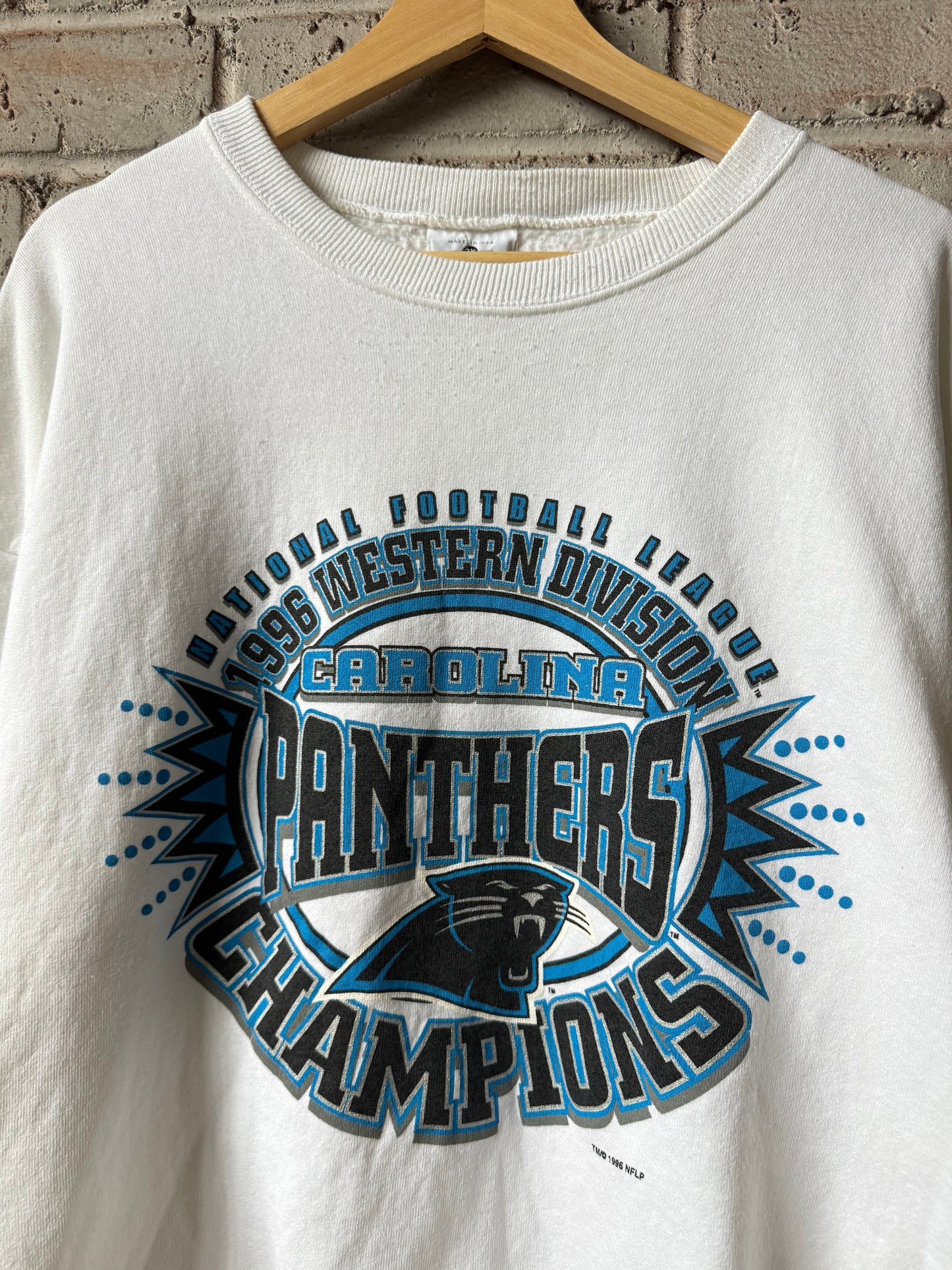 1996 Carolina Panthers Vintage White Lee Sport NFC Western Division Champions NFL Crewneck (XXL)