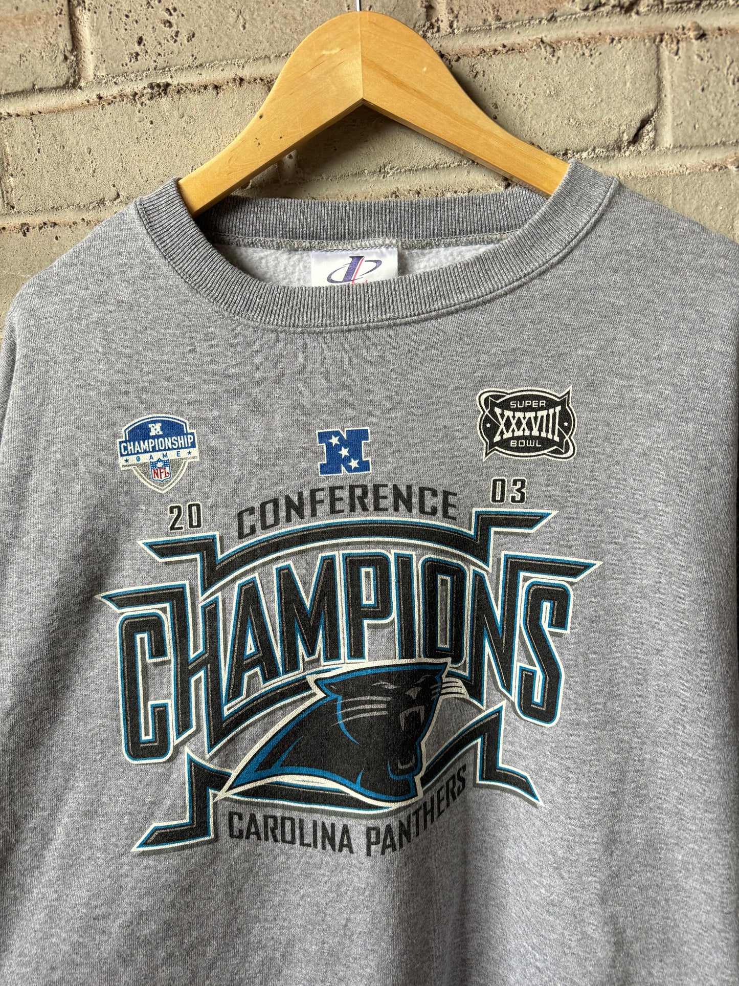 2003 Carolina Panthers Vintage Grey NFC Champions Bracket Design NFL Crewneck (XL)