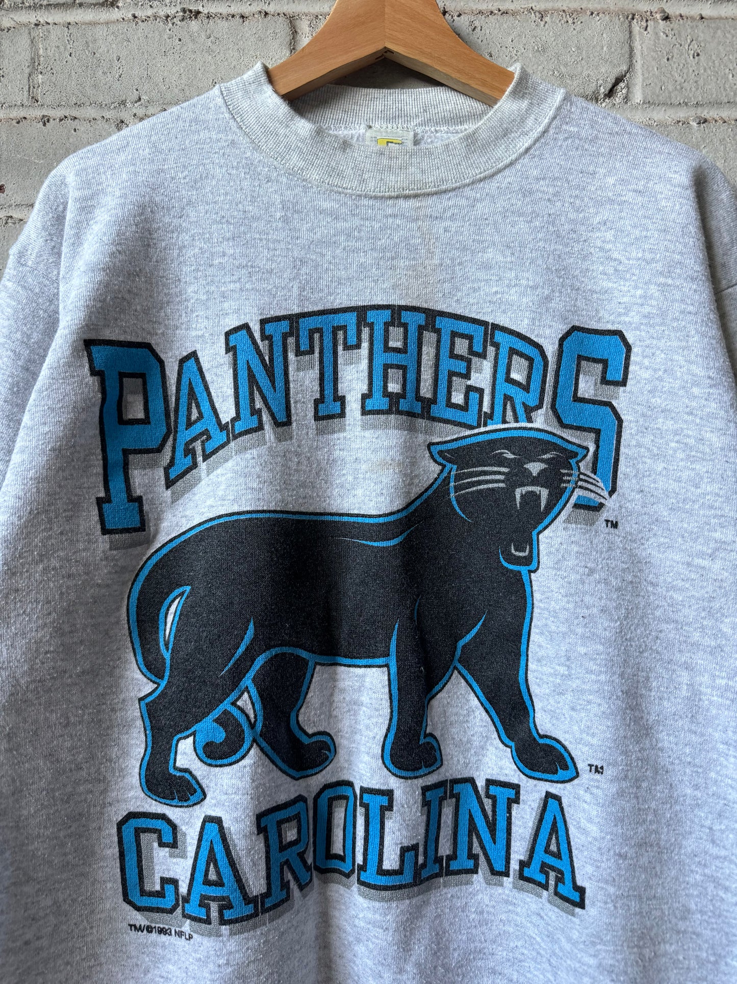 1993 Carolina Panthers Vintage Heather Grey Alternate Full Cat Logo NFL Crewneck (Medium)