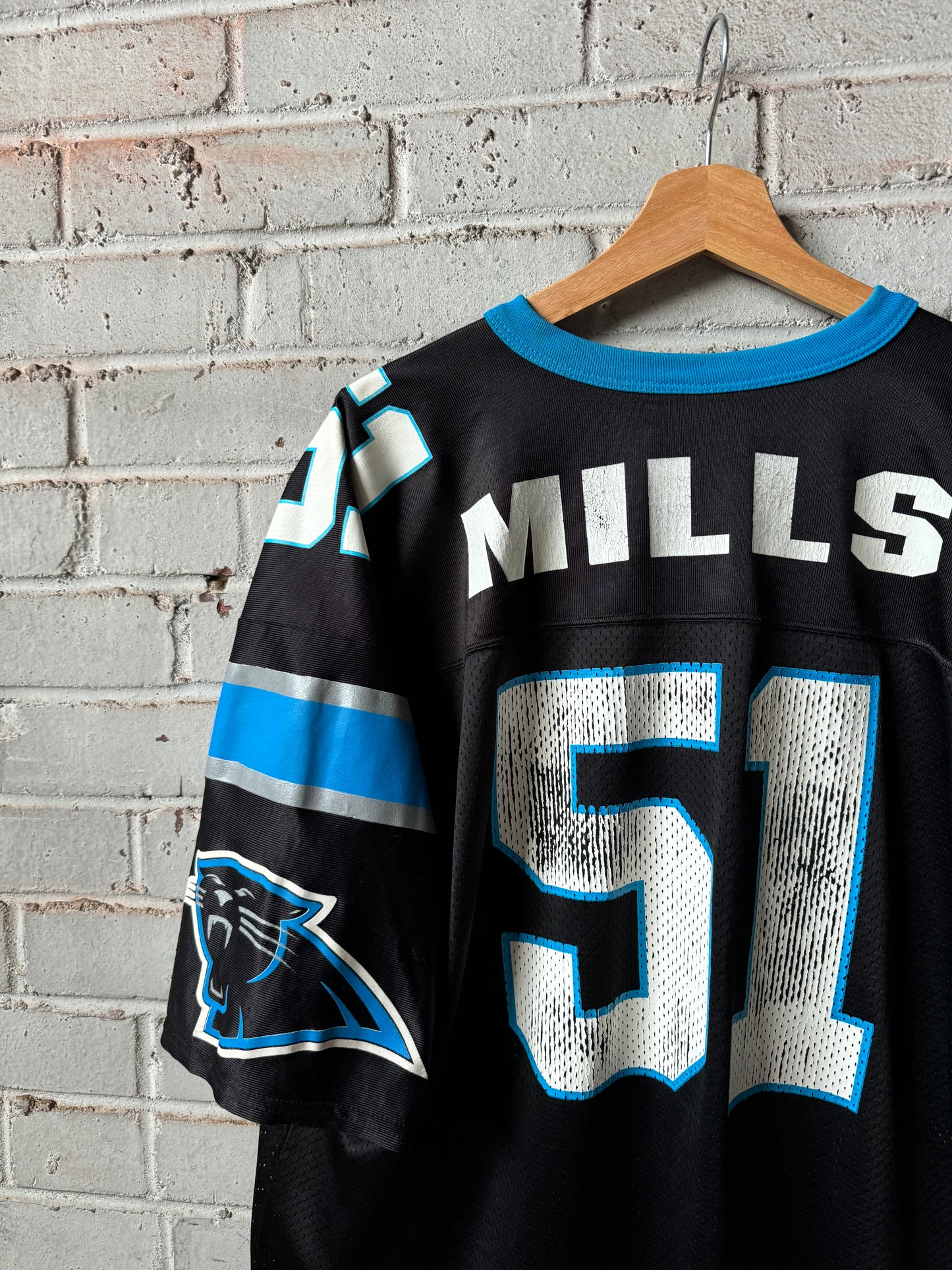 1995 Carolina Panthers Sam Mills Vintage Black Logo Athletic NFL Jersey (XL)