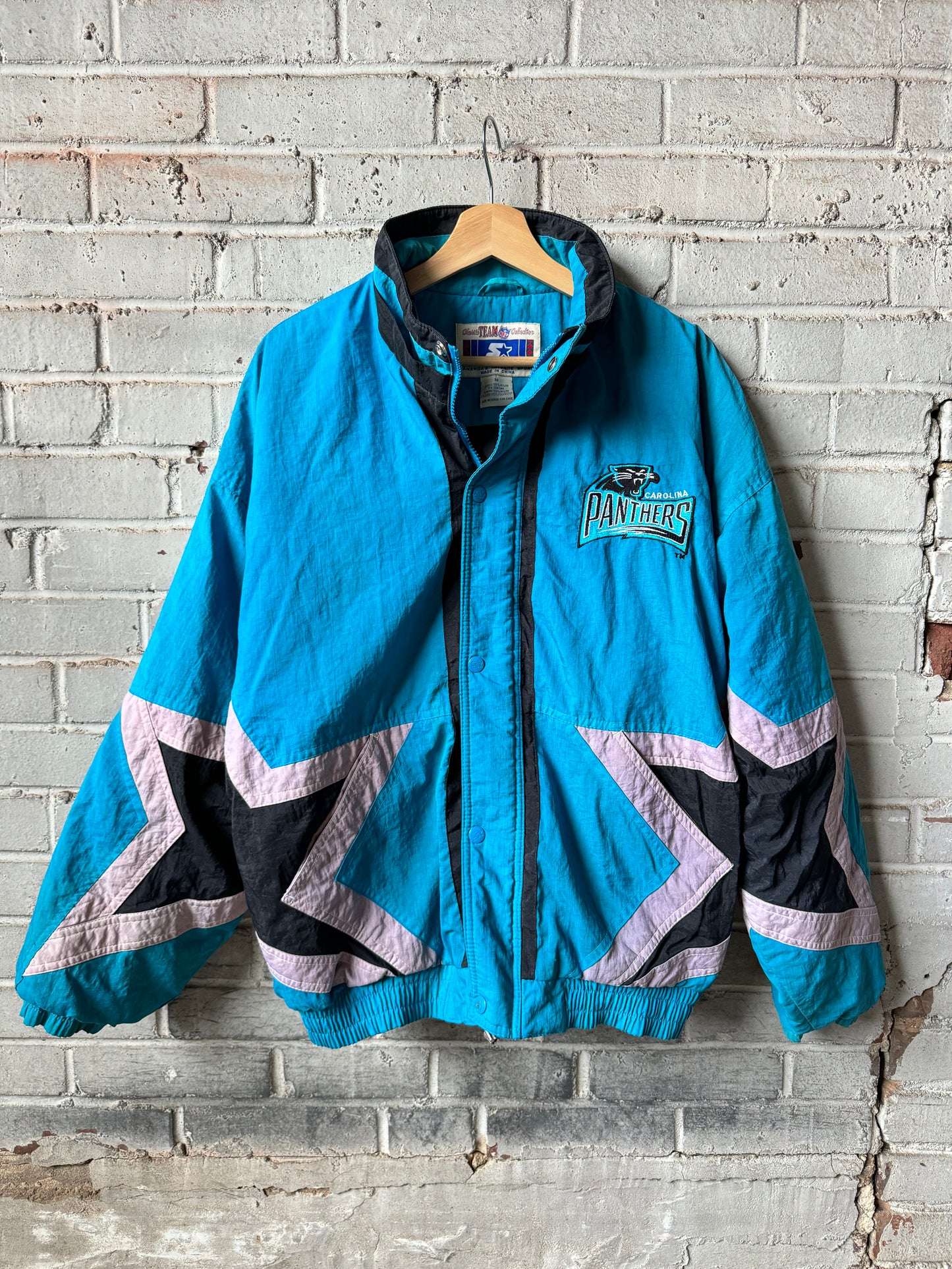 90’s Carolina Panthers Vintage Electric Blue Starter Star Print NFL Puffer Jacket (Medium)