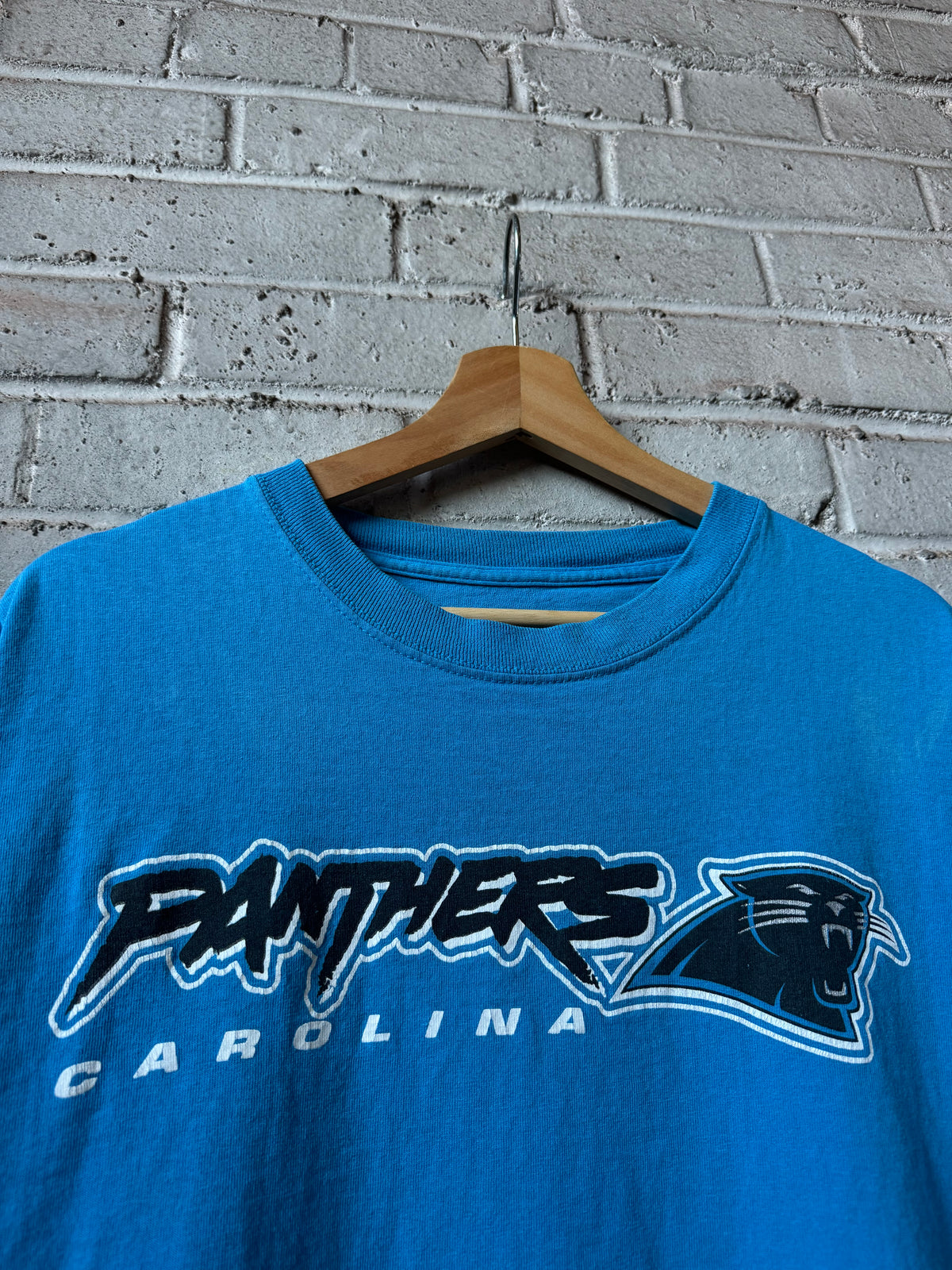 00’s Carolina Panthers Vintage Blue Cat Scratch Font NFL Spellout Tee (XL)