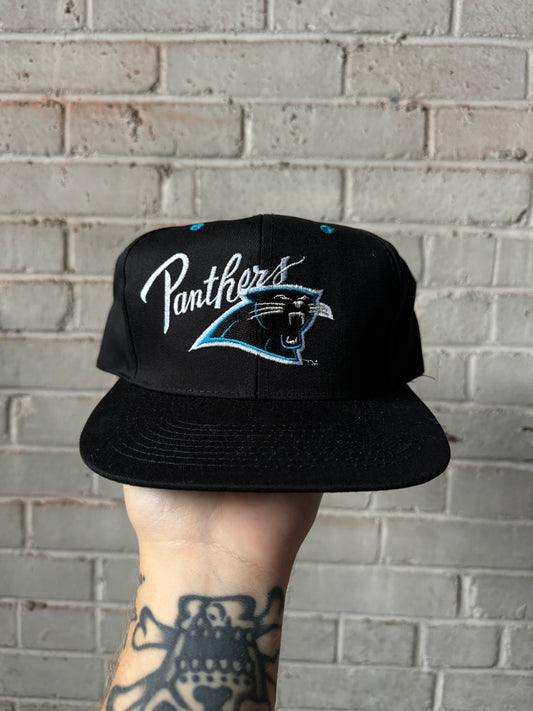 90’s Carolina Panthers Vintage Black Script NFL Snapback Hat - Deadstock (OSFA)