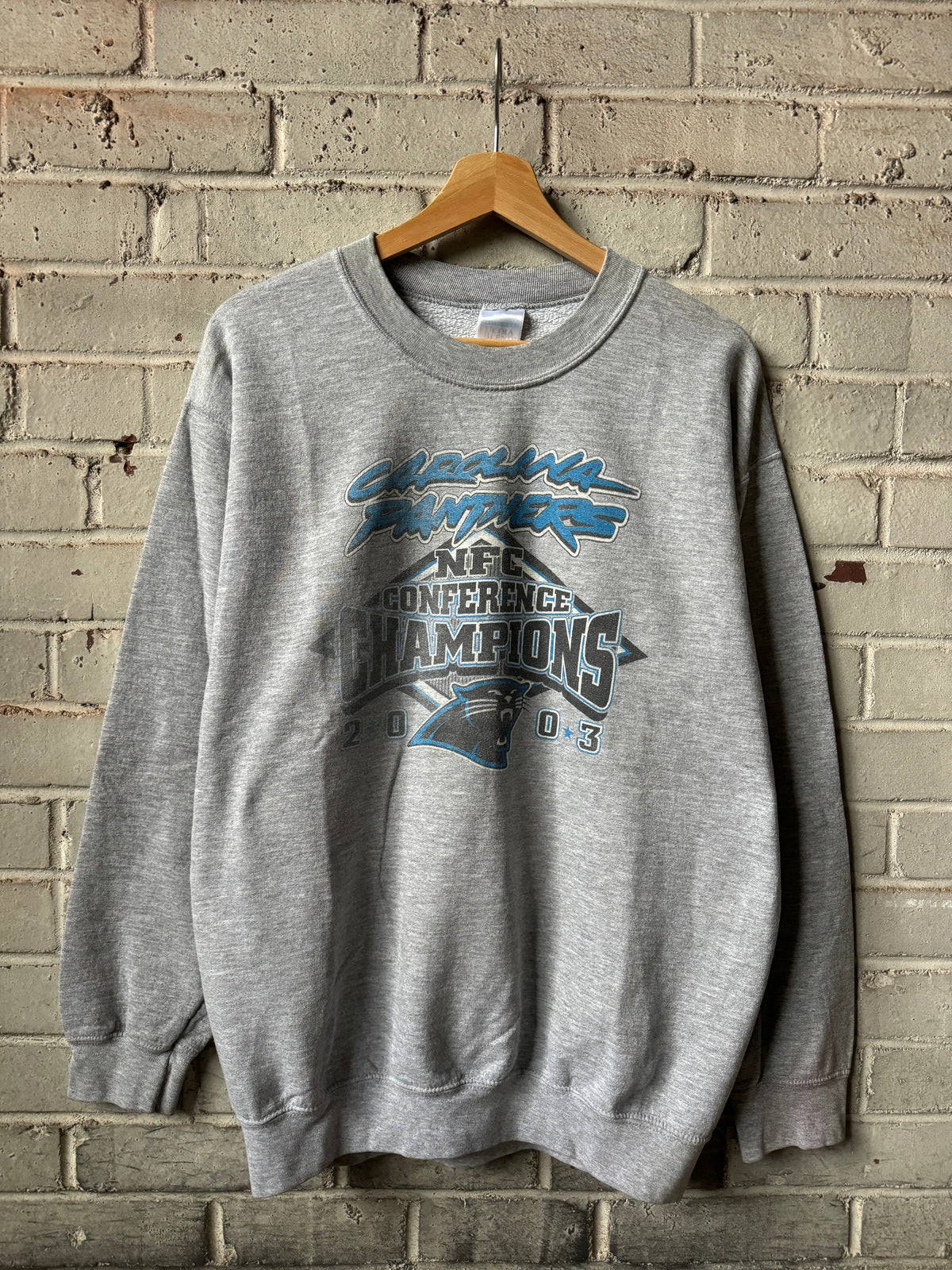 2003 Carolina Panthers Vintage Grey NFC Champions Super Bowl XXXVIII NFL Crewneck (Medium)