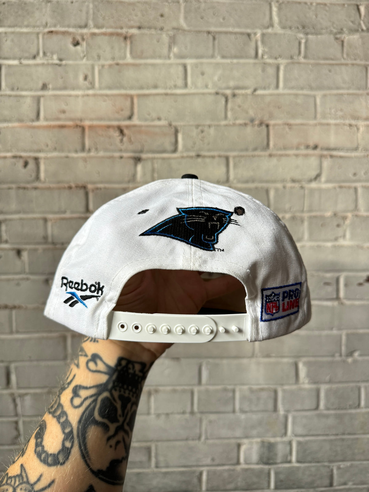 1996 Carolina Panthers Vintage White Reebok NFL Pro Line Cat Scratch Font Snapback Hat (OSFA)