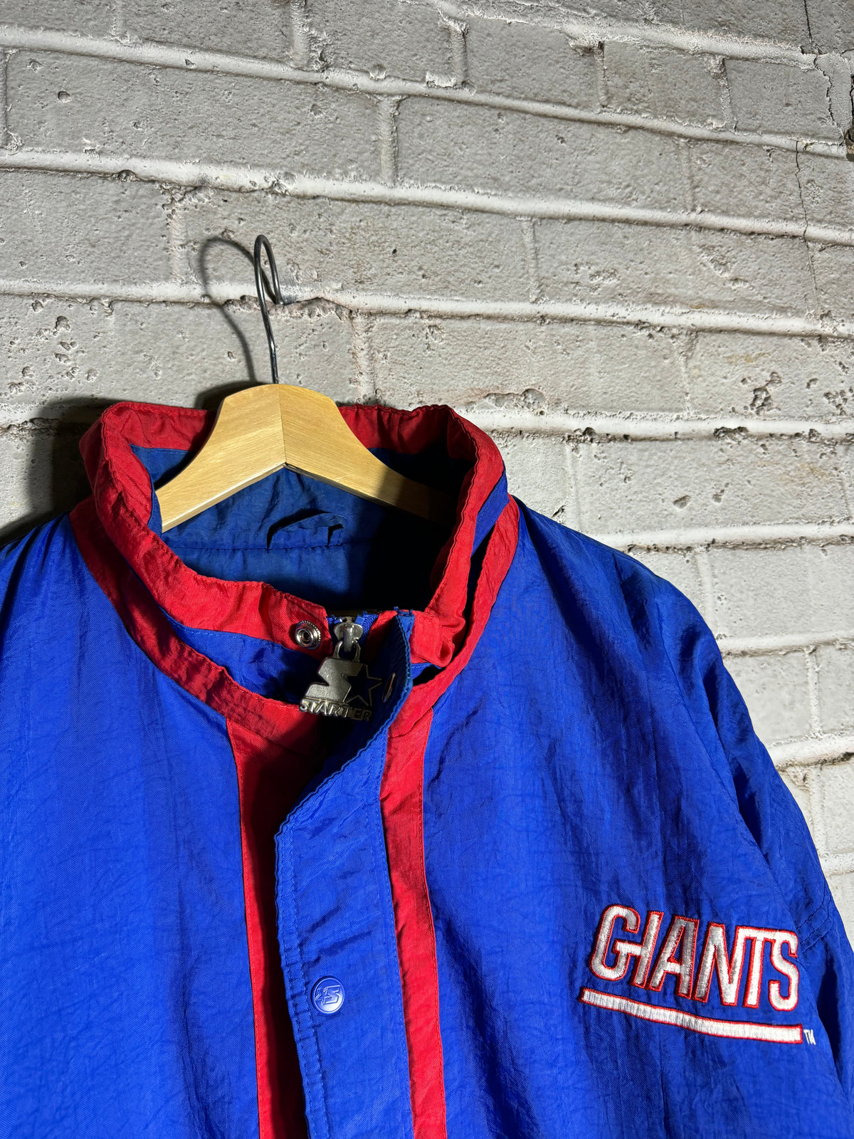 90’s New York Giants Vintage Blue Star Print Starter Puffer NFL Jacket (XL)