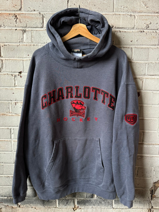 00’s Charlotte Checkers Vintage Grey Red Ultra Heavyweight Old Time Hockey Hoodie (XL)