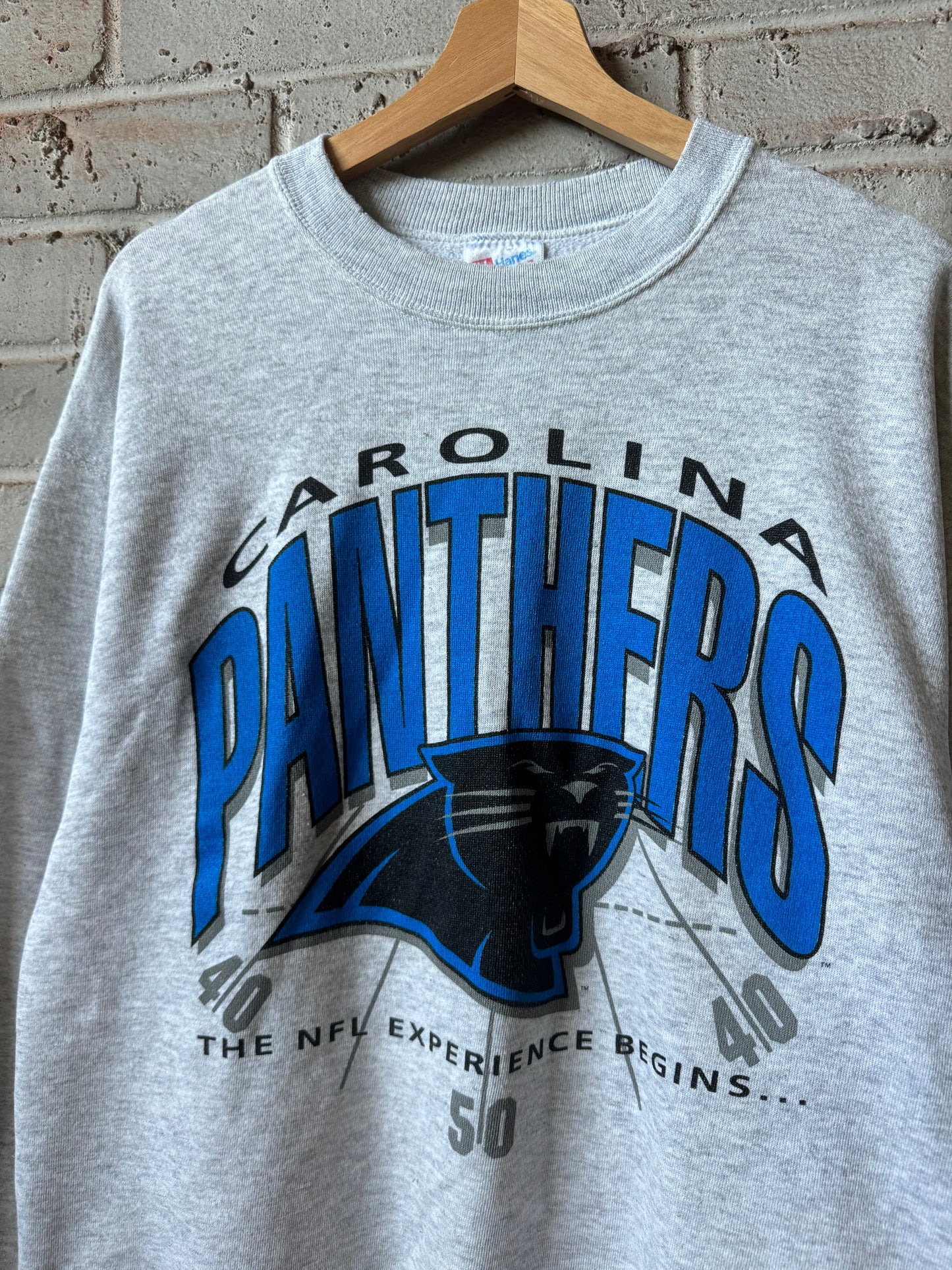1993 Carolina Panthers “The NFL Experience Begins” Heather Grey Crewneck (Large)