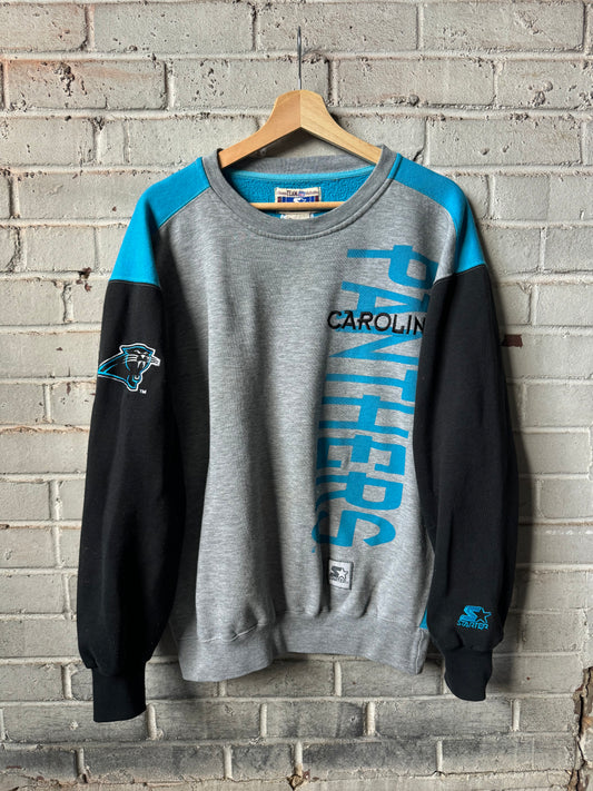 90’s Carolina Panthers Vintage Starter Colorblocked Spellout NFL Crewneck (Medium)