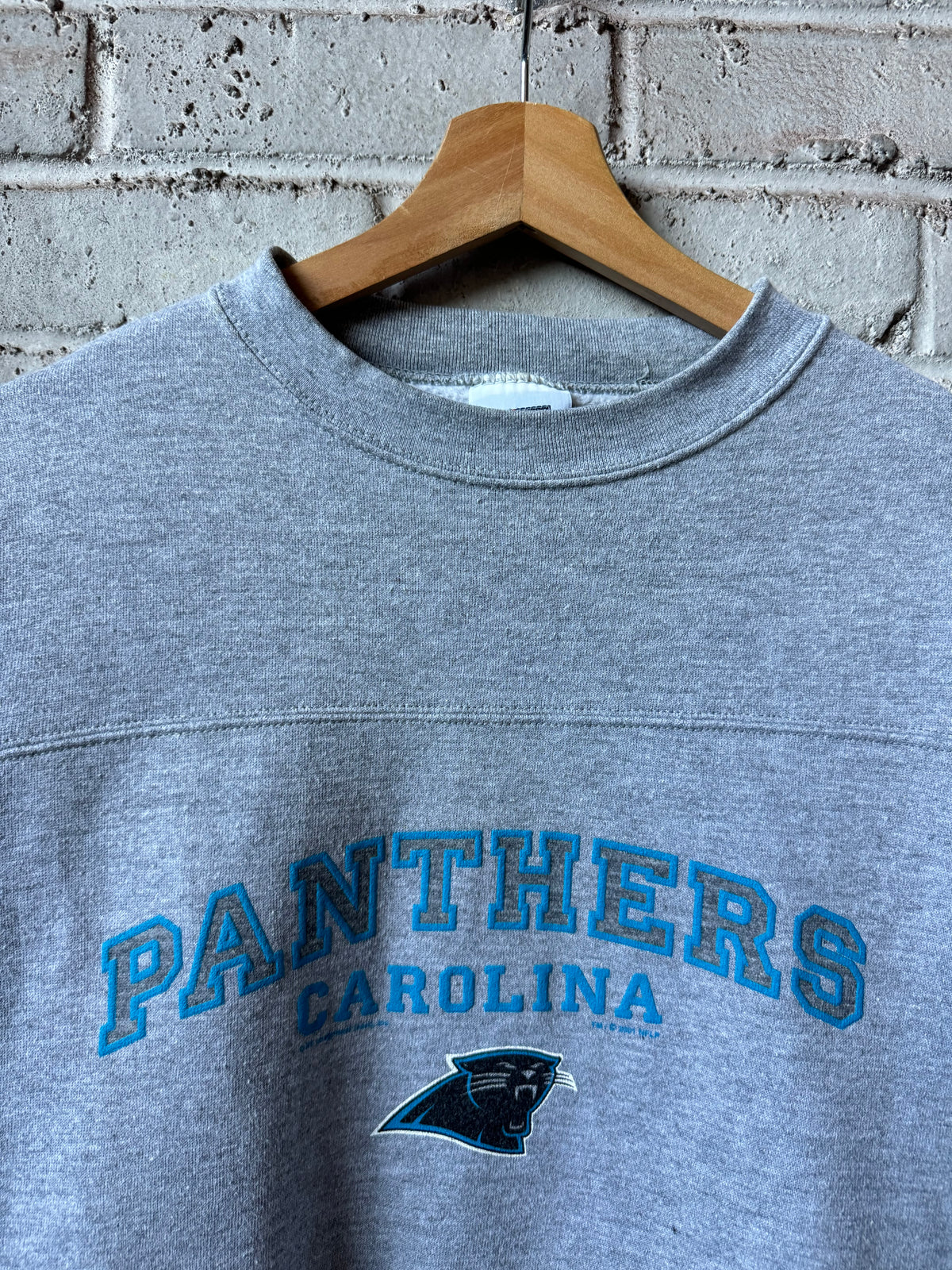 2001 Carolina Panthers Vintage Grey  NFL Spellout Crewneck (XL)