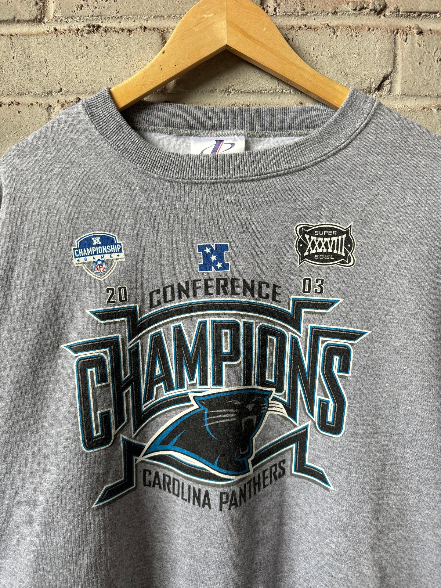 2003 Carolina Panthers Vintage Grey NFC Champions Bracket Design NFL Crewneck (XL)