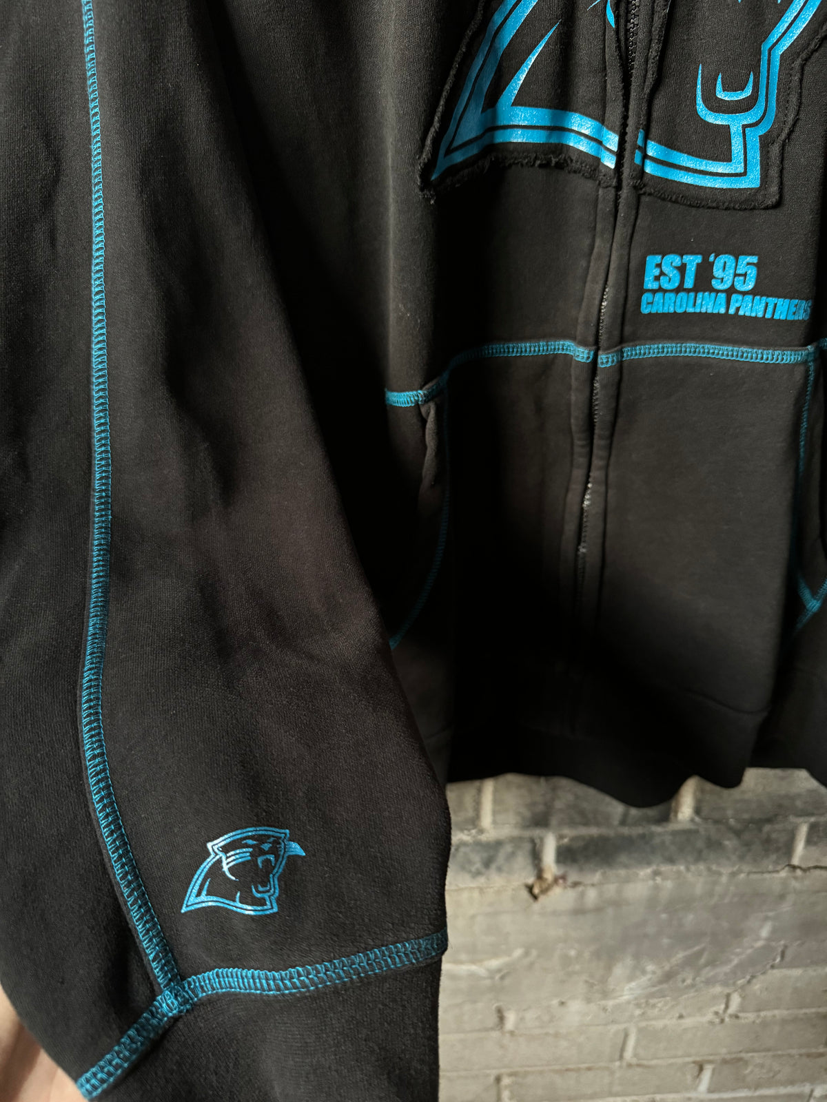00’s Carolina Panthers Vintage Black Cut & Sew Heavyweight Full Zip NFL Hoodie (XL)