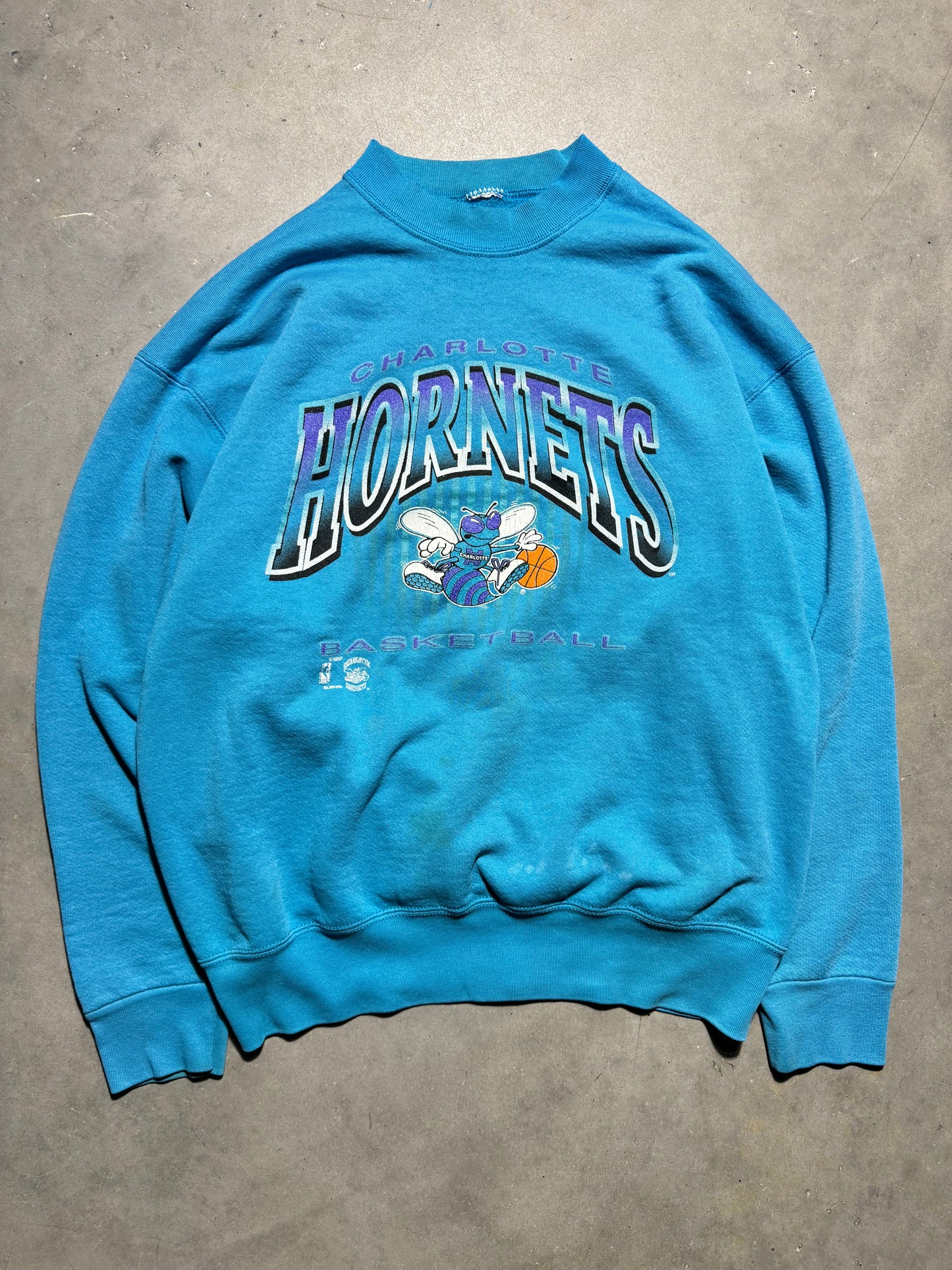 90’s Charlotte Hornets Vintage Teal Distressed Salem Sportswear NBA Crewneck (XL)