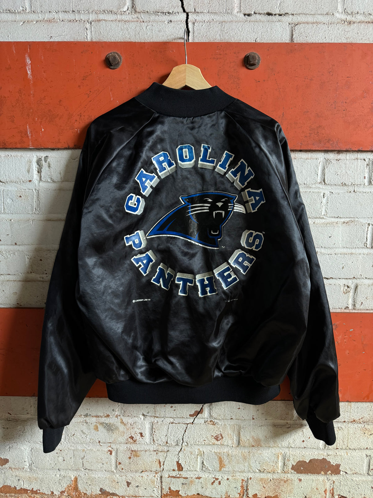 1993 Carolina Panthers Vintage Black Chalkline Sphere Logo NFL Satin Jacket (XL)