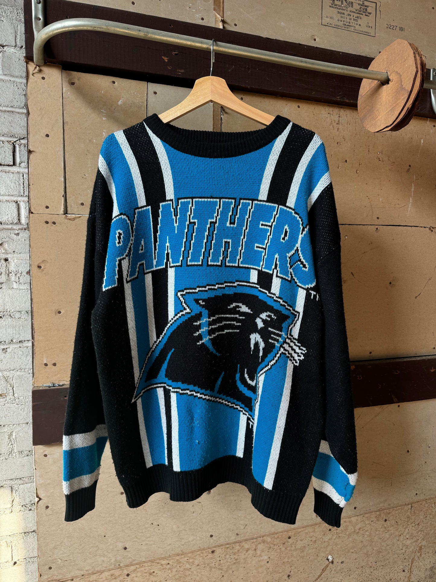 90’s Carolina Panthers Vintage Riddel Athletics Striped Knit NFL Sweater (XL)
