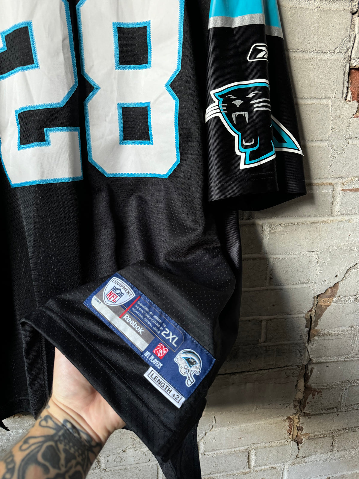 00’s Carolina Panthers Jonathan Stewart Vintage Black Reebok Stitched Swingman NFL Jersey (XXL)