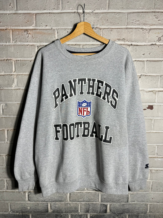 1996 Carolina Panthers Vintage Grey Starter Block Letter Spellout NFL Crewneck (Large)