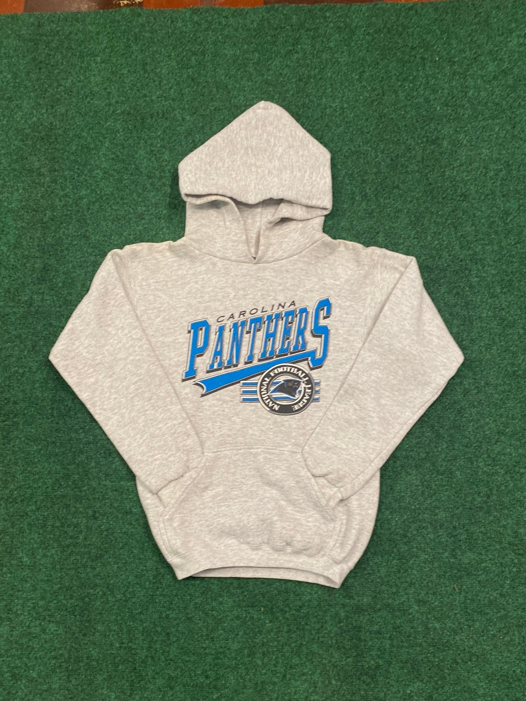 90s Carolina Panthers Logo NFL Grey Hoodie (Small)