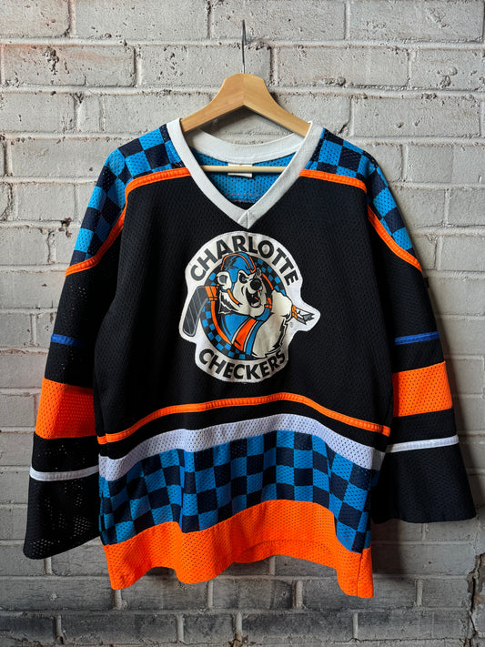 90’s Charlotte Checkers Vintage HiLi Black ECHL Hockey Jersey (Medium)