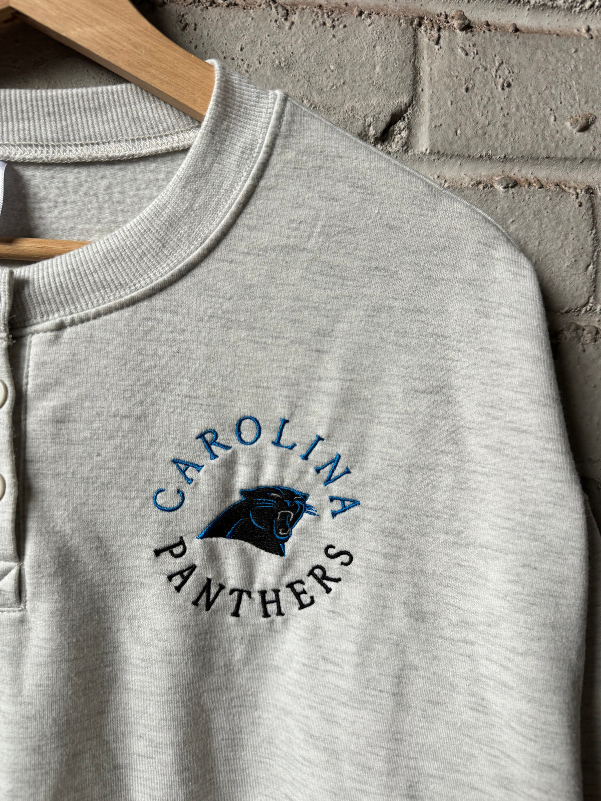 Carolina Panthers Heather Grey Cropped NFL Henley Crewneck (Women’s Small)