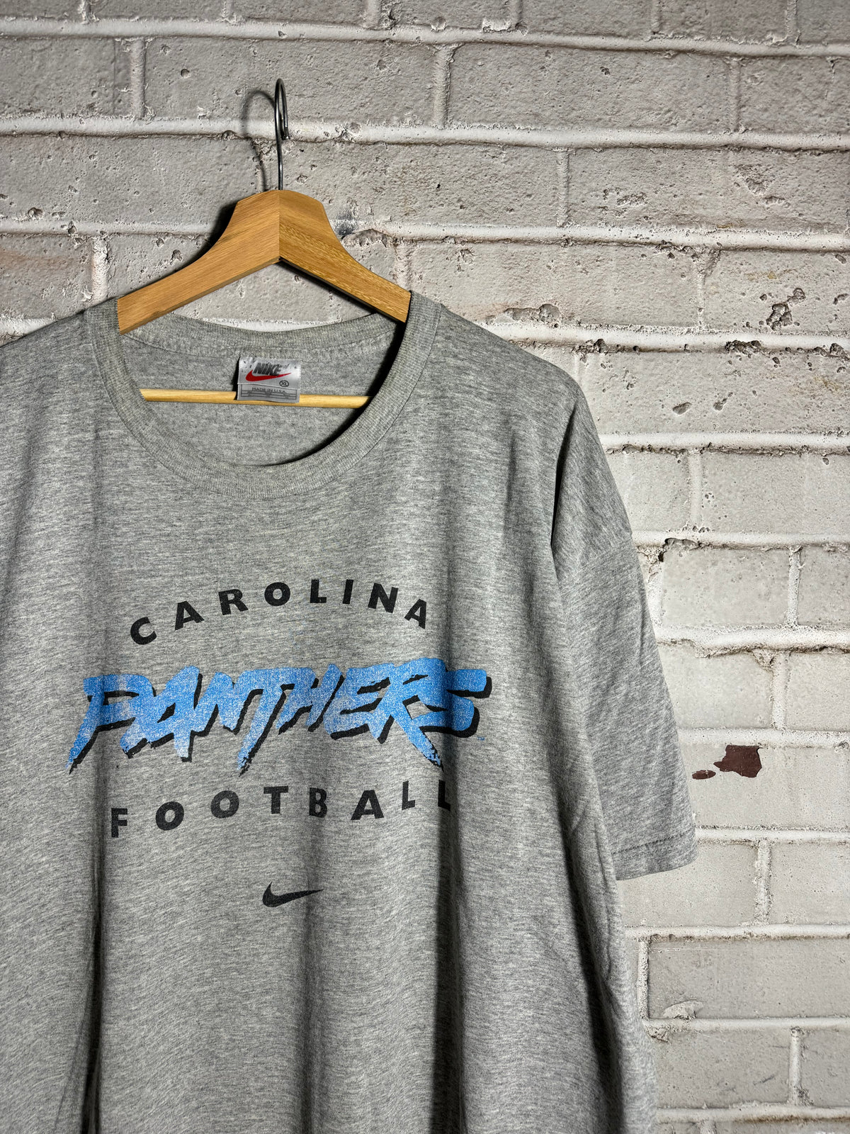 90’s Carolina Panthers Vintage Grey Cat Scratch Font Nike NFL Tee (XXL)