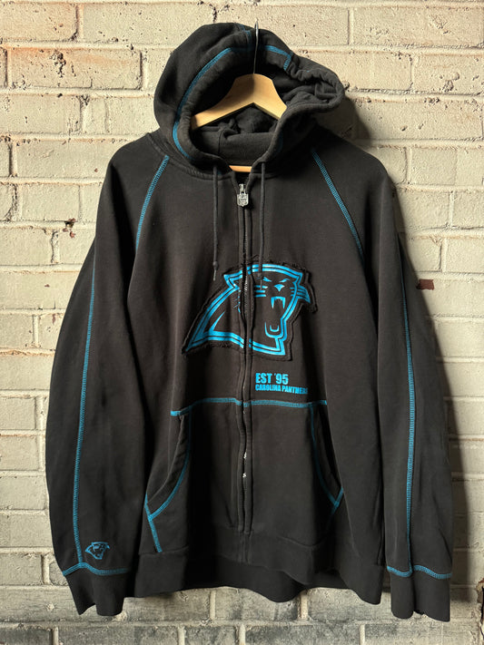 00’s Carolina Panthers Vintage Black Cut & Sew Heavyweight Full Zip NFL Hoodie (XL)