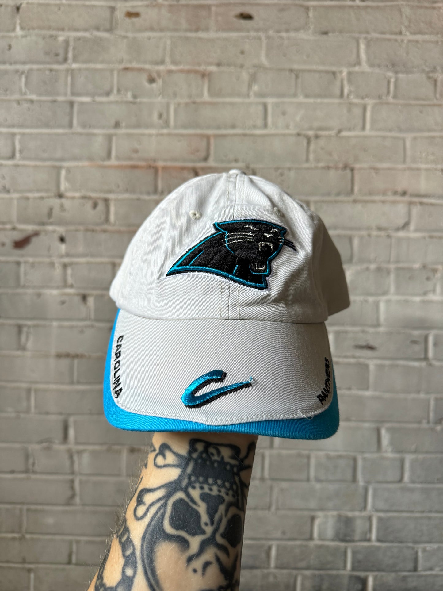 00’s Carolina Panthers Vintage Khaki C Logo NFL Strapback Hat (OSFA)