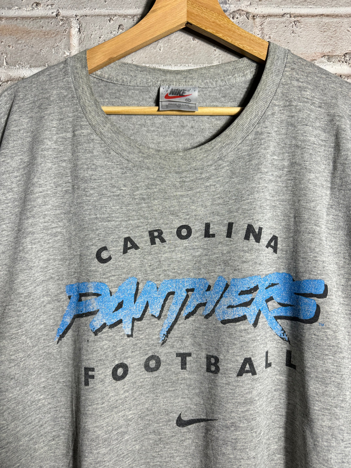 90’s Carolina Panthers Vintage Grey Cat Scratch Font Nike NFL Tee (XXL)
