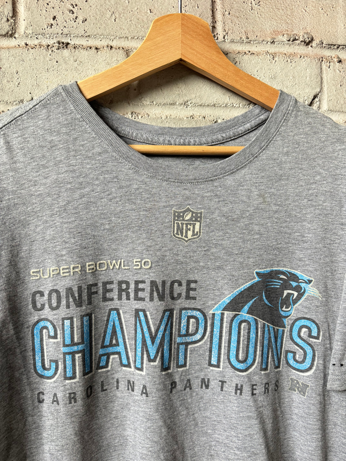 2015 Carolina Panthers Grey NFC Champions Super Bowl 50 Nike NFL Tee (Boxy XL)