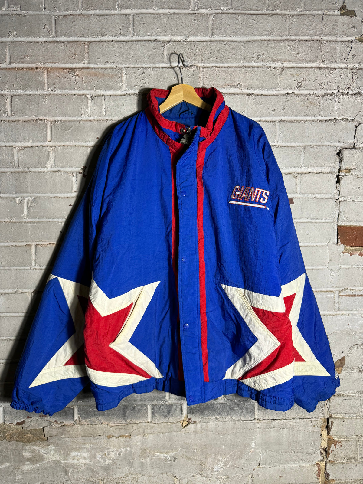 90’s New York Giants Vintage Blue Star Print Starter Puffer NFL Jacket (XL)