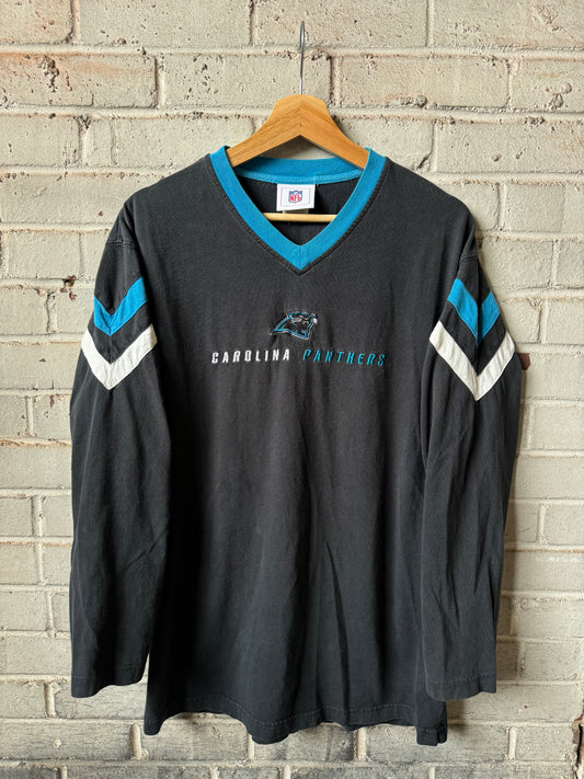 00’s Carolina Panthers Vintage Shoulder Striped NFL Longsleeve Tee (Large)