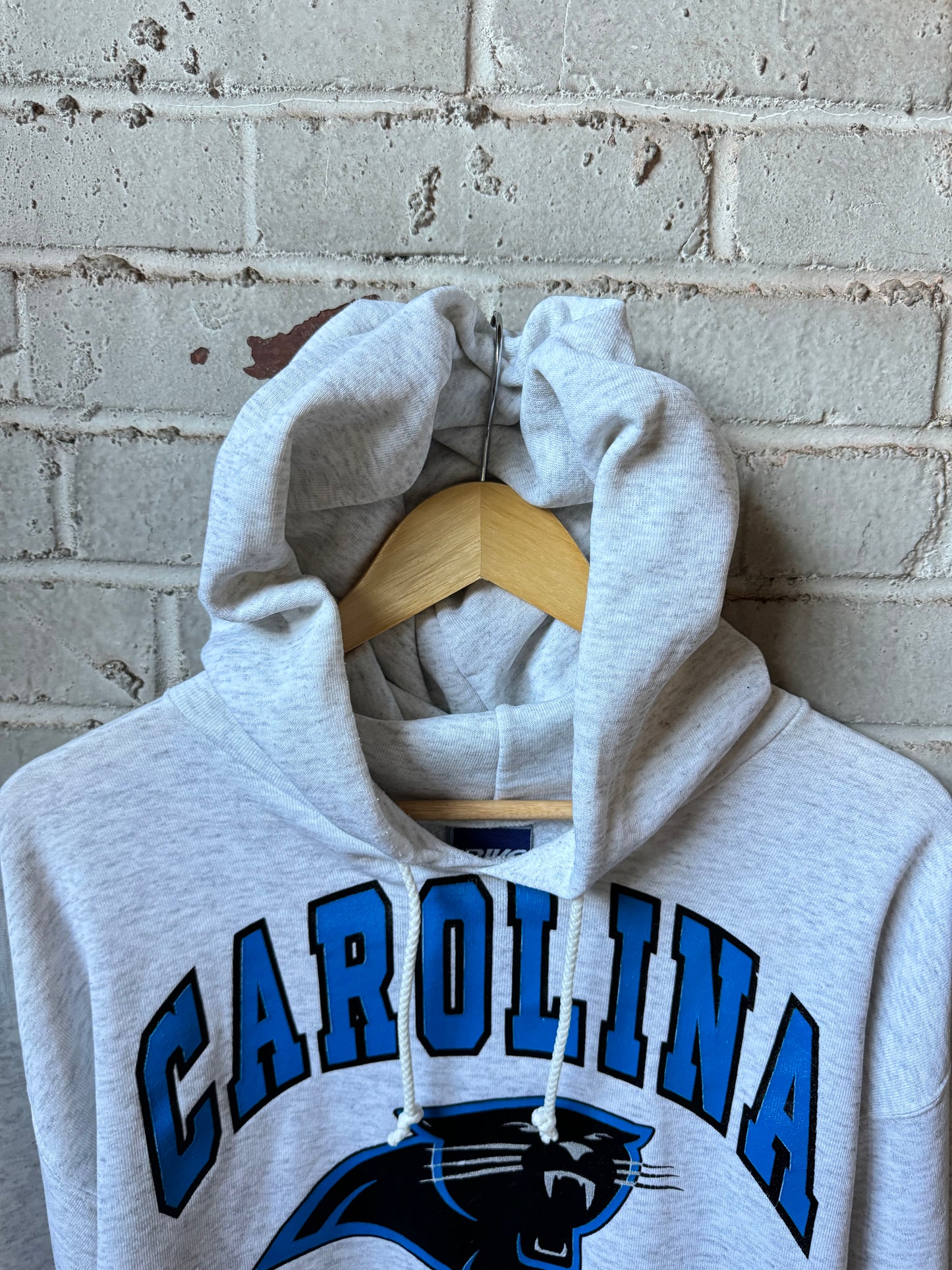1993 Carolina Panthers Vintage Heather Grey Bike Big Spellout NFL Hoodie (Large)