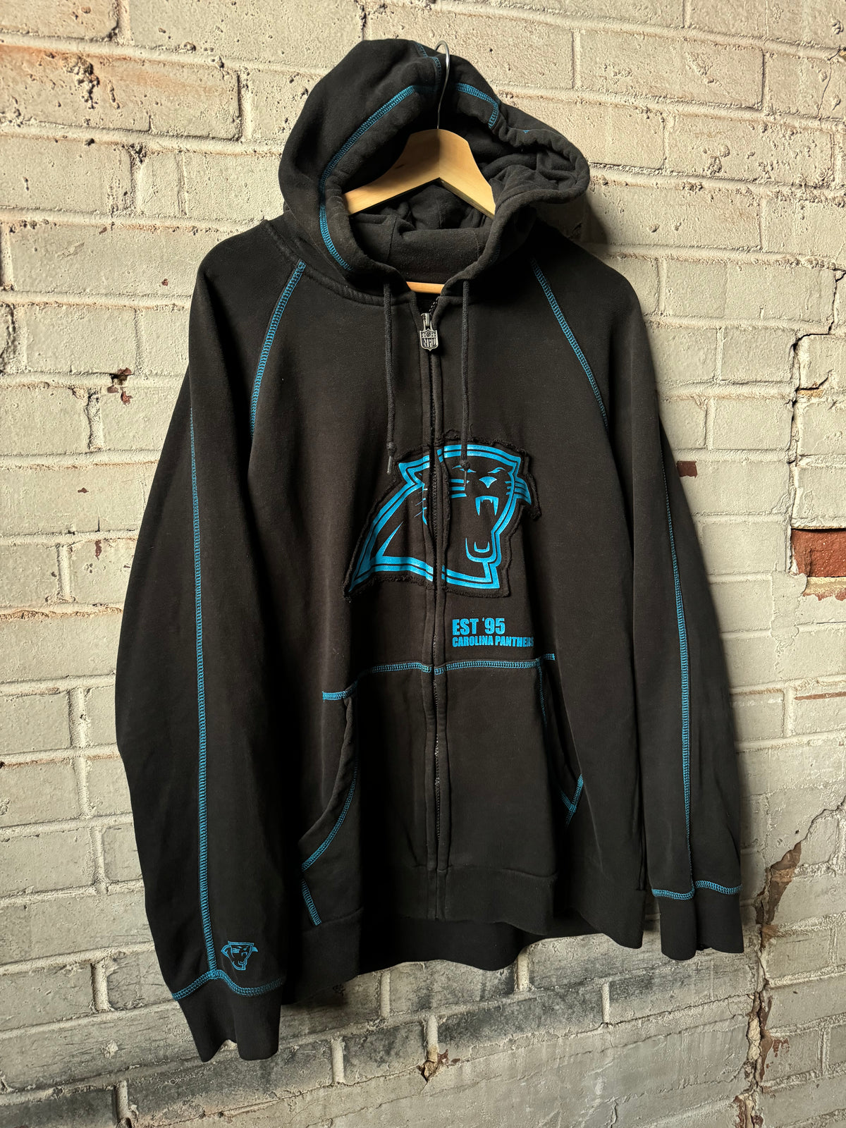 00’s Carolina Panthers Vintage Black Cut & Sew Heavyweight Full Zip NFL Hoodie (XL)