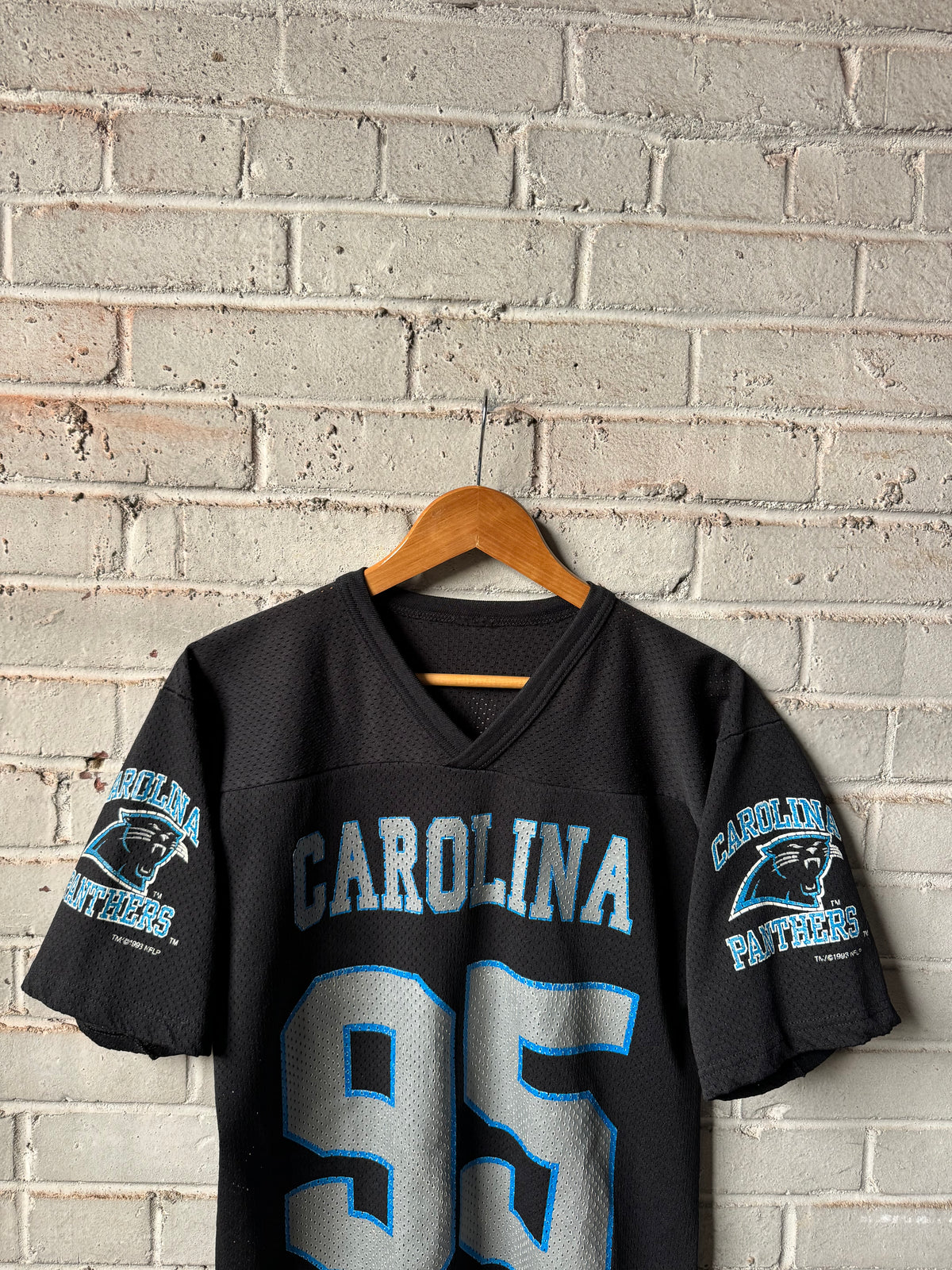 1995 Carolina Panthers Vintage Black Logo 7 Inaugural Season Mesh NFL Practice Jersey (Medium)