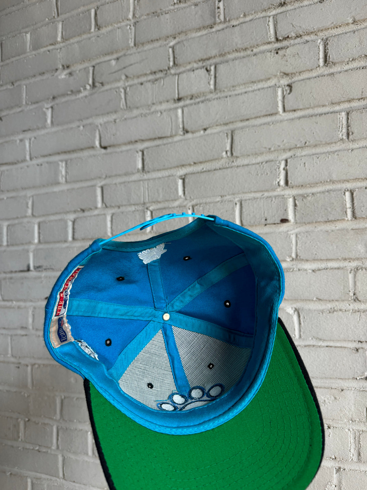 90’s Carolina Panthers Vintage Blue Black Wool Starter Paw Print Sir Purr NFL Snapback Hat (OSFA)