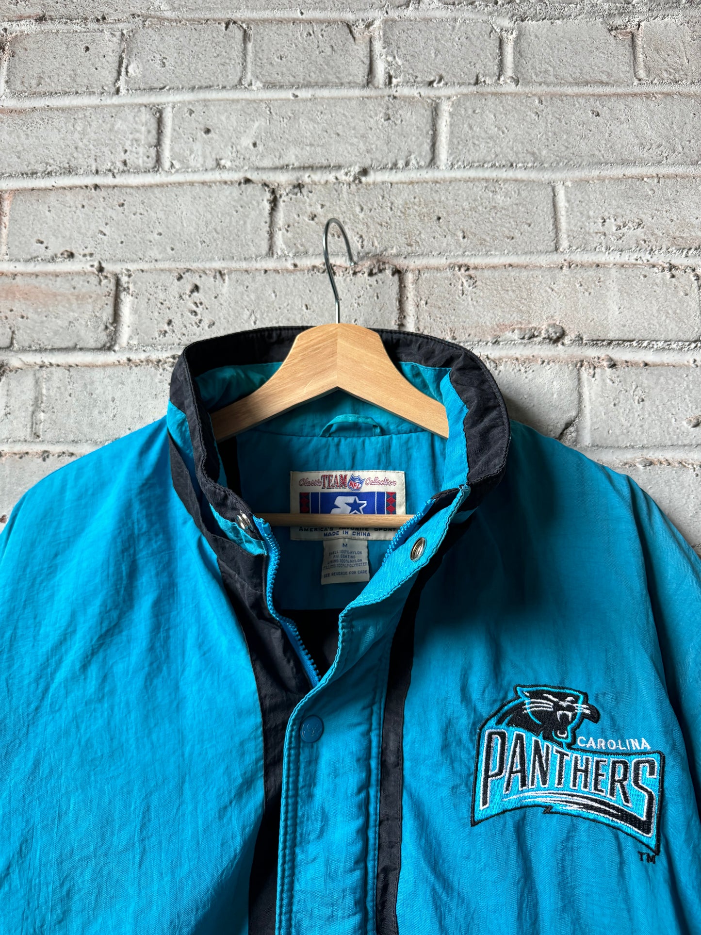 90’s Carolina Panthers Vintage Electric Blue Starter Star Print NFL Puffer Jacket (Medium)