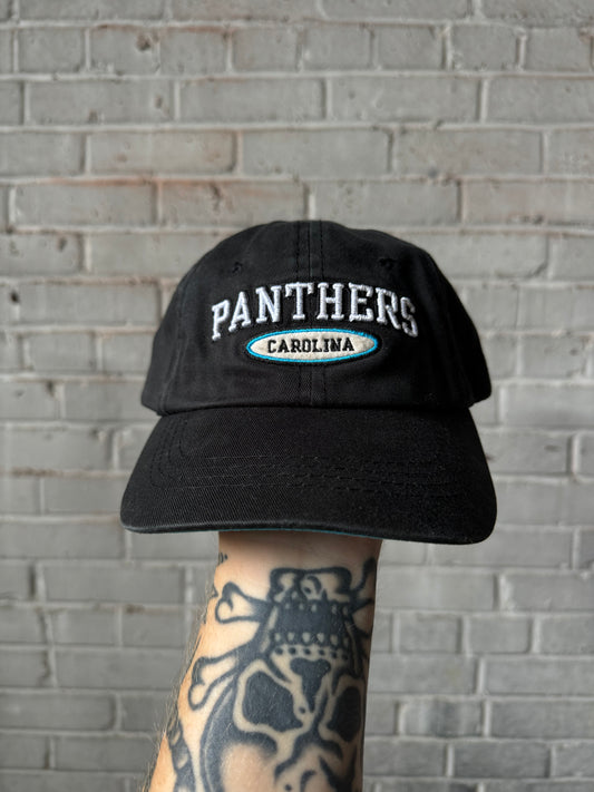00’s Carolina Panthers Vintage Black Reebok Spellout NFL Strapback Hat (OSFA)