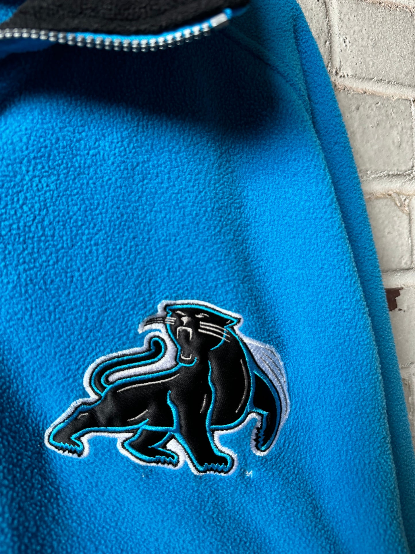 90’s Carolina Panthers Vintage Blue Full Cat Alternate Fleece Quarter Zip Pullover (XL)