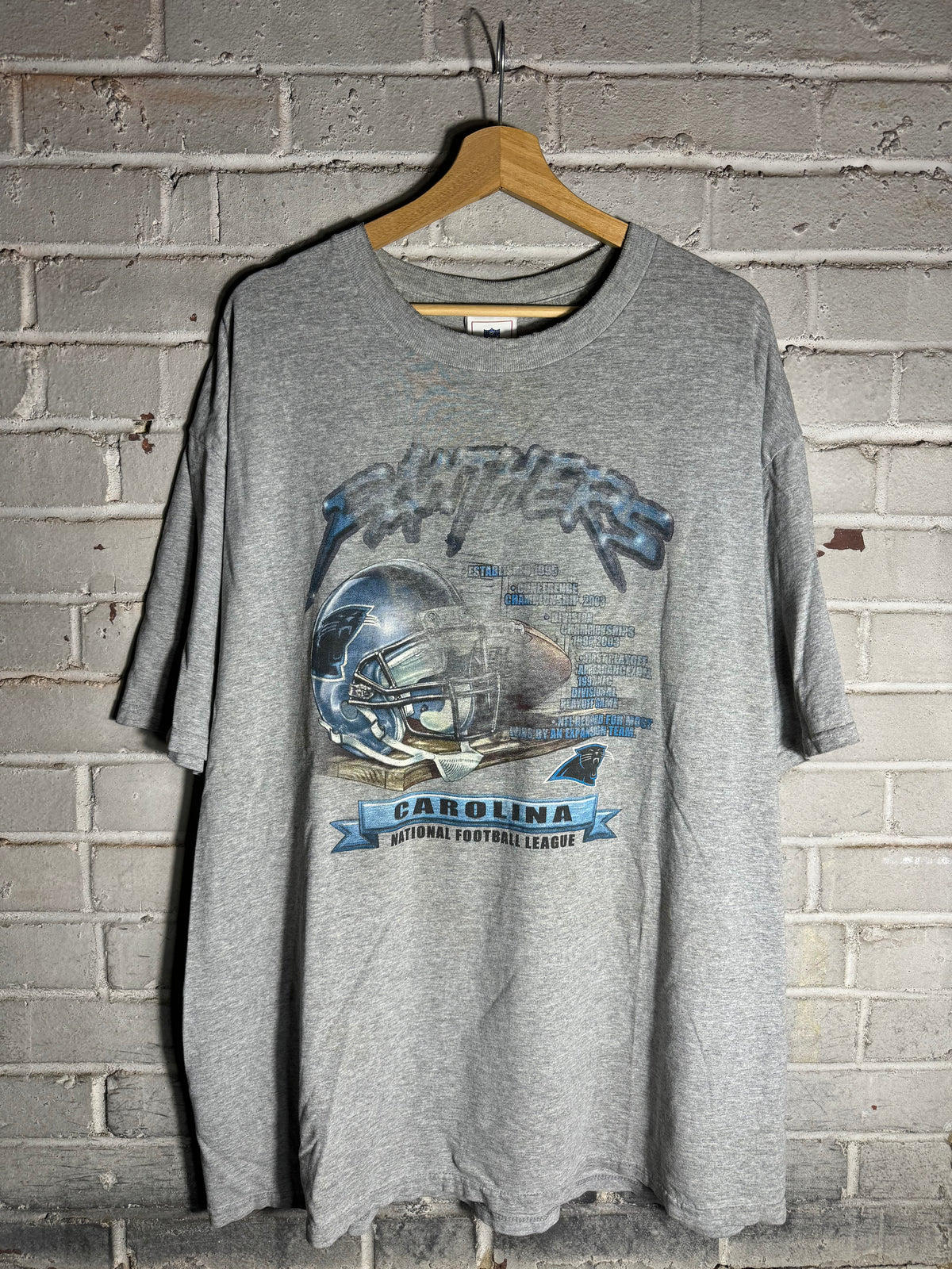 00’s Carolina Panthers Vintage Grey Distressed Franchise Accolades NFL Tee (XXL)
